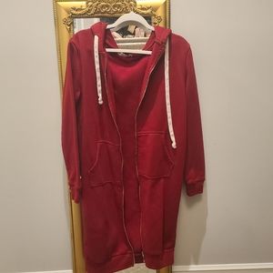 Long red zip up hoodie